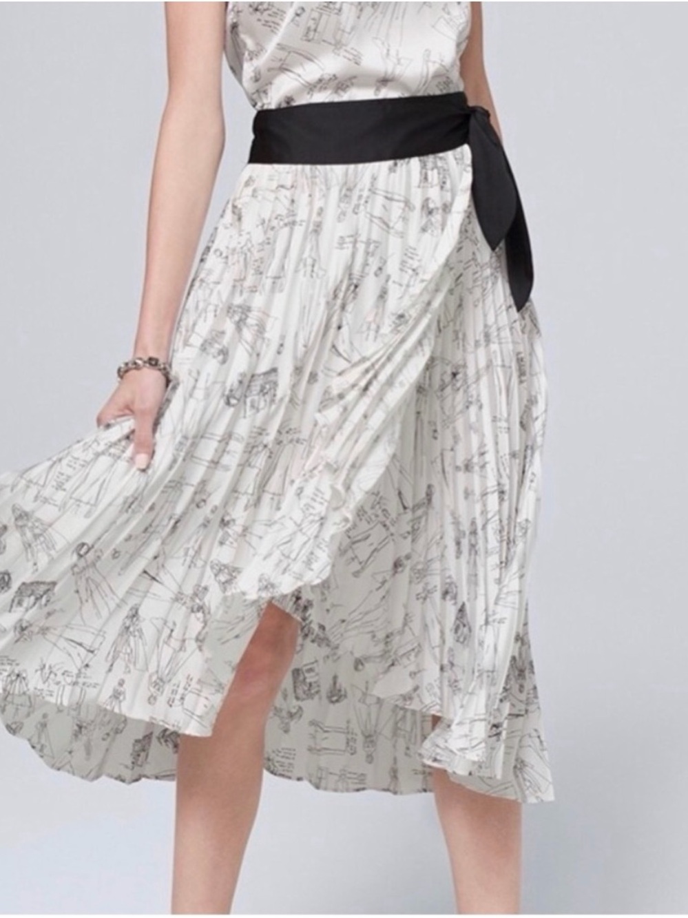 White House Black Market 35Th Pleaded Printed High-Low Skirt
